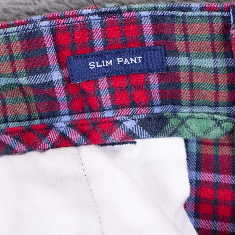 Vineyard Vines Mens 30x32 Slim Pant Red Green Plaid Tartan Golf Chino Trousers